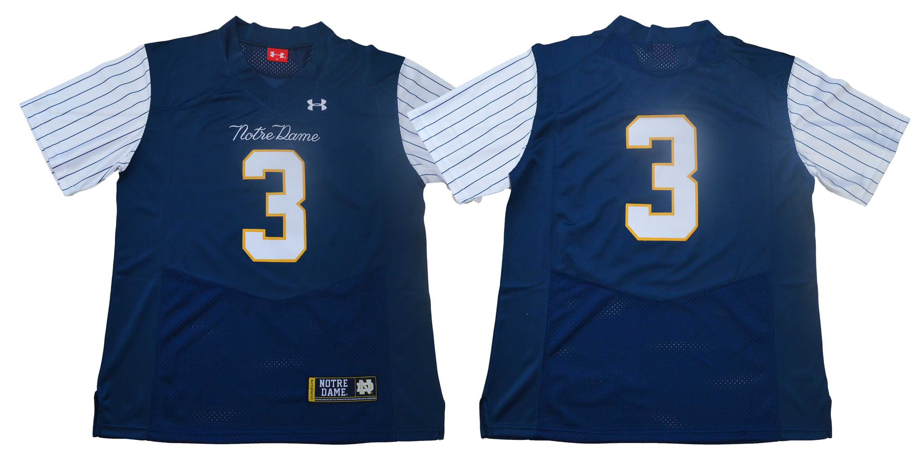 Men Norte Dame Fighting Irish #3 No name Stripe Blue Stitched NCAA Jersey->ncaa teams->NCAA Jersey